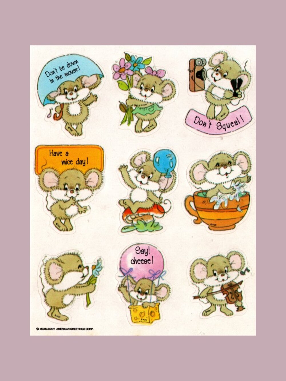 American Greetings Mice Vintage 1984 Sticker Sheet